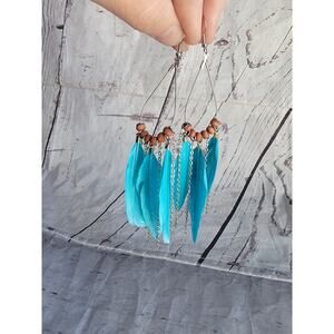 Bohemian Tear Drop Style Blue Feather Earings READ